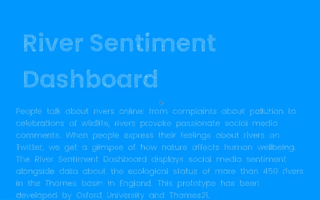 Screen recording of the River Sentiment Dashboard: searching for a river, its sentiment chart over time, and the river on the map.